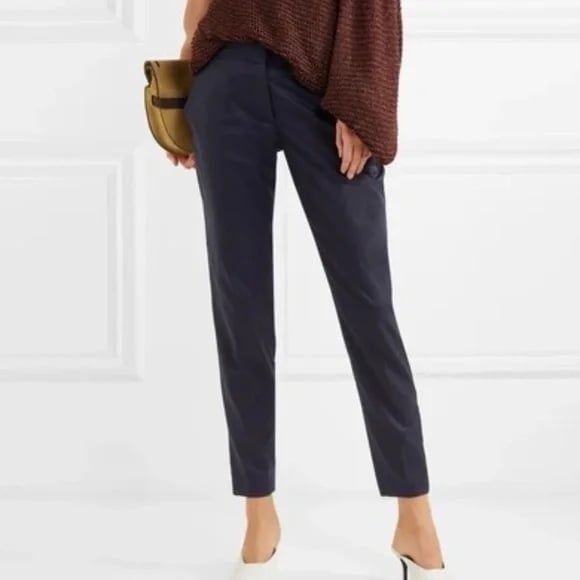 Stella McCartney Vivian Wool Skinny Zip-Cuff Pants in Navy Blue - Picture 1 of 12